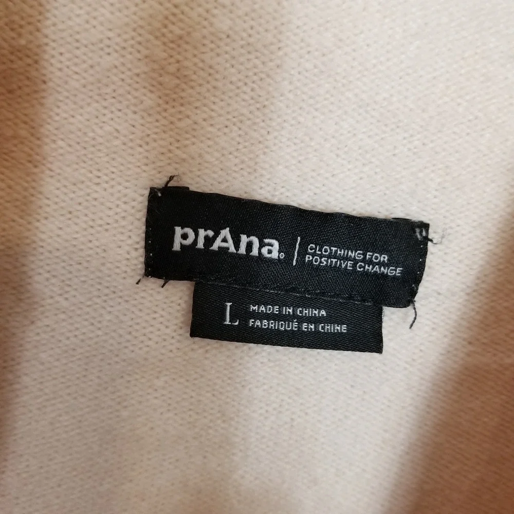 prAna‎ Frosted Pine Organic Cotton Sweater Sz L Beige Cowl Neck Pullove Soft